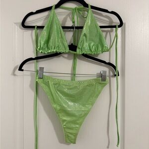 Neon green metallic iridescent rave set